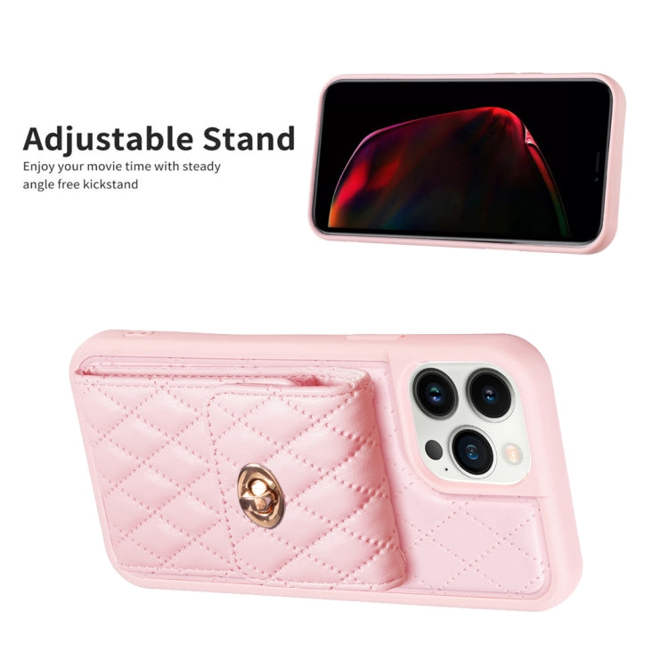 For iPhone 13 Pro Max Vertical Metal Buckle Wallet Rhombic Leather Phone Case