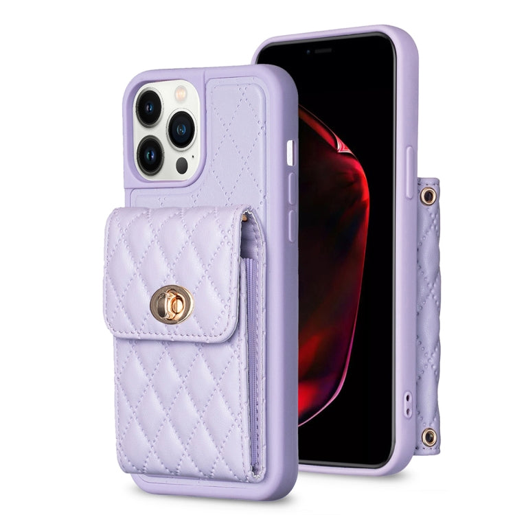 For iPhone 13 Pro Max Vertical Metal Buckle Wallet Rhombic Leather Phone Case