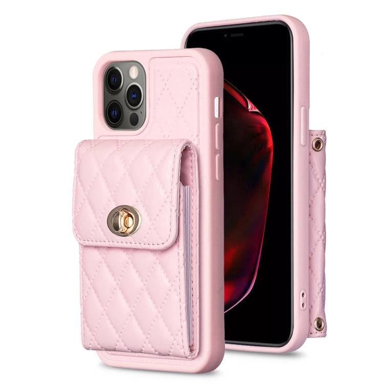 For iPhone 12 / 12 Pro Vertical Metal Buckle Wallet Rhombic Leather Phone Case