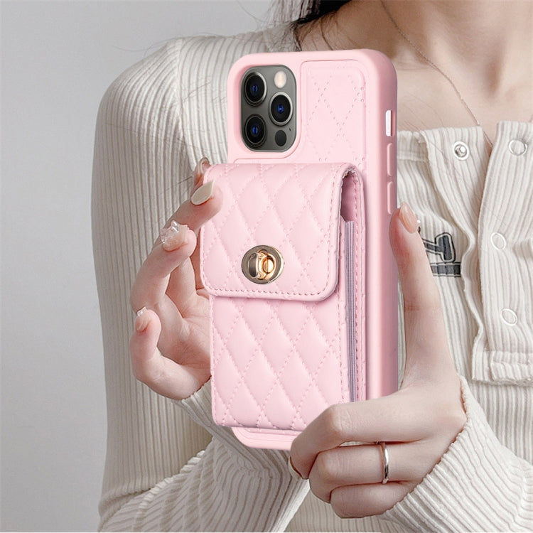 For iPhone 12 / 12 Pro Vertical Metal Buckle Wallet Rhombic Leather Phone Case