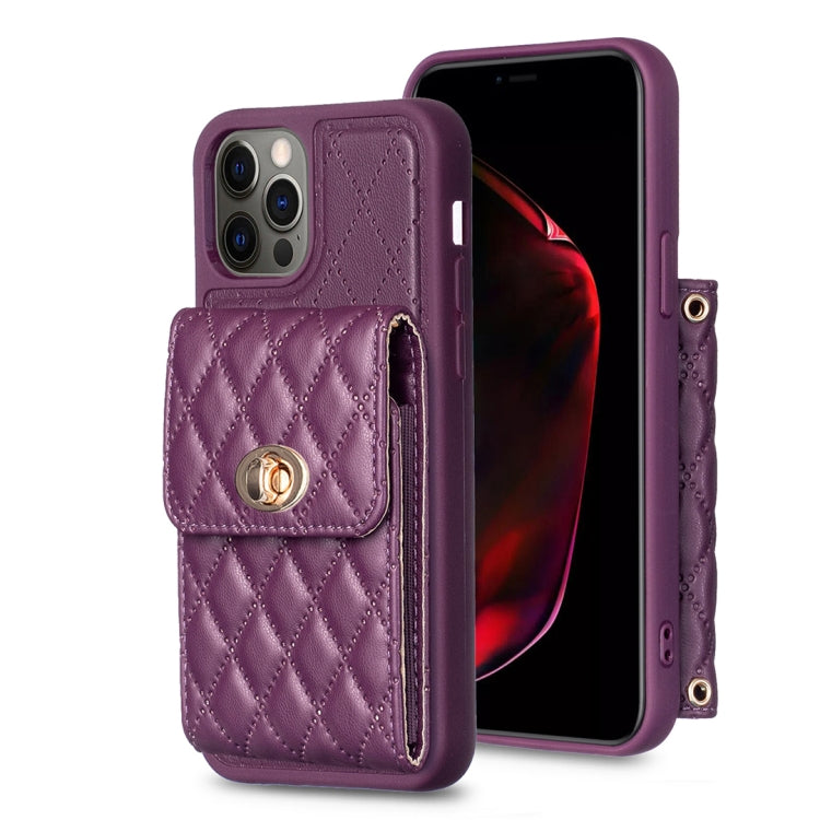 For iPhone 12 / 12 Pro Vertical Metal Buckle Wallet Rhombic Leather Phone Case