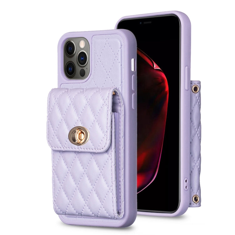 For iPhone 12 / 12 Pro Vertical Metal Buckle Wallet Rhombic Leather Phone Case