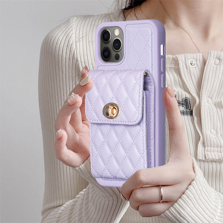 For iPhone 12 / 12 Pro Vertical Metal Buckle Wallet Rhombic Leather Phone Case