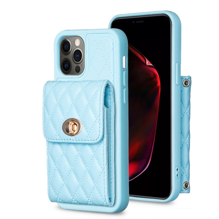 For iPhone 12 / 12 Pro Vertical Metal Buckle Wallet Rhombic Leather Phone Case