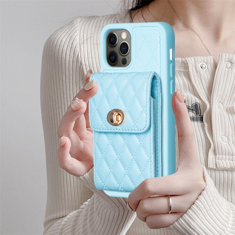 For iPhone 12 / 12 Pro Vertical Metal Buckle Wallet Rhombic Leather Phone Case