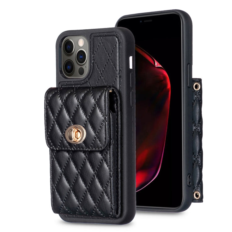 For iPhone 12 / 12 Pro Vertical Metal Buckle Wallet Rhombic Leather Phone Case
