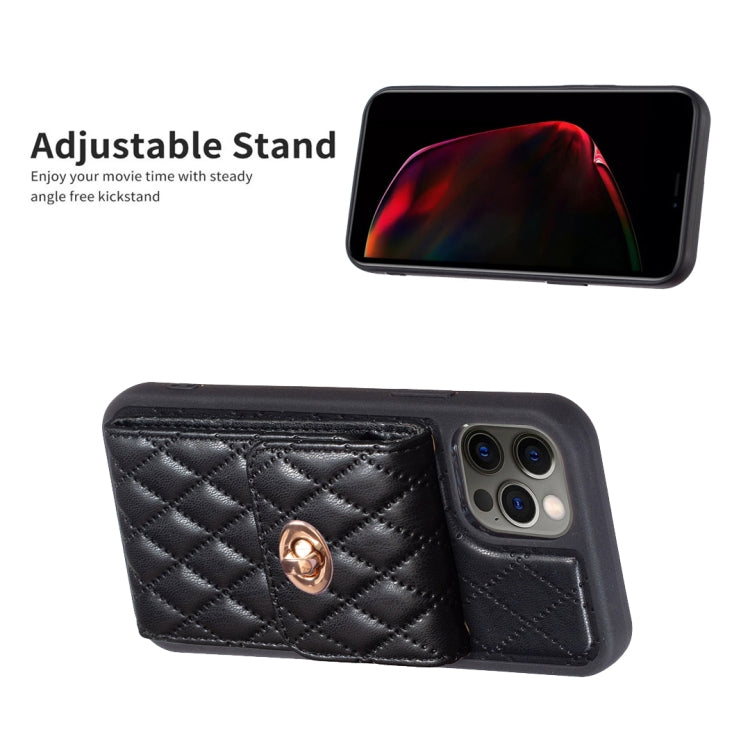 For iPhone 12 / 12 Pro Vertical Metal Buckle Wallet Rhombic Leather Phone Case
