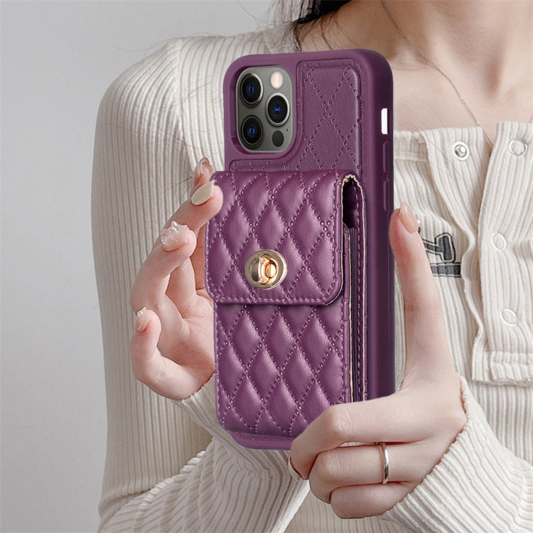 For iPhone 12 Pro Max Vertical Metal Buckle Wallet Rhombic Leather Phone Case