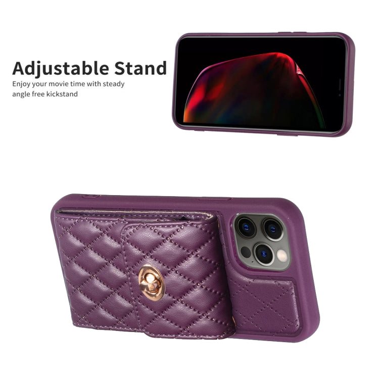 For iPhone 12 Pro Max Vertical Metal Buckle Wallet Rhombic Leather Phone Case