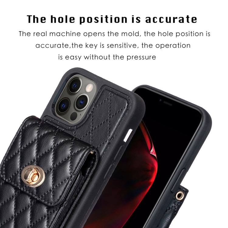 For iPhone 12 Pro Max Vertical Metal Buckle Wallet Rhombic Leather Phone Case