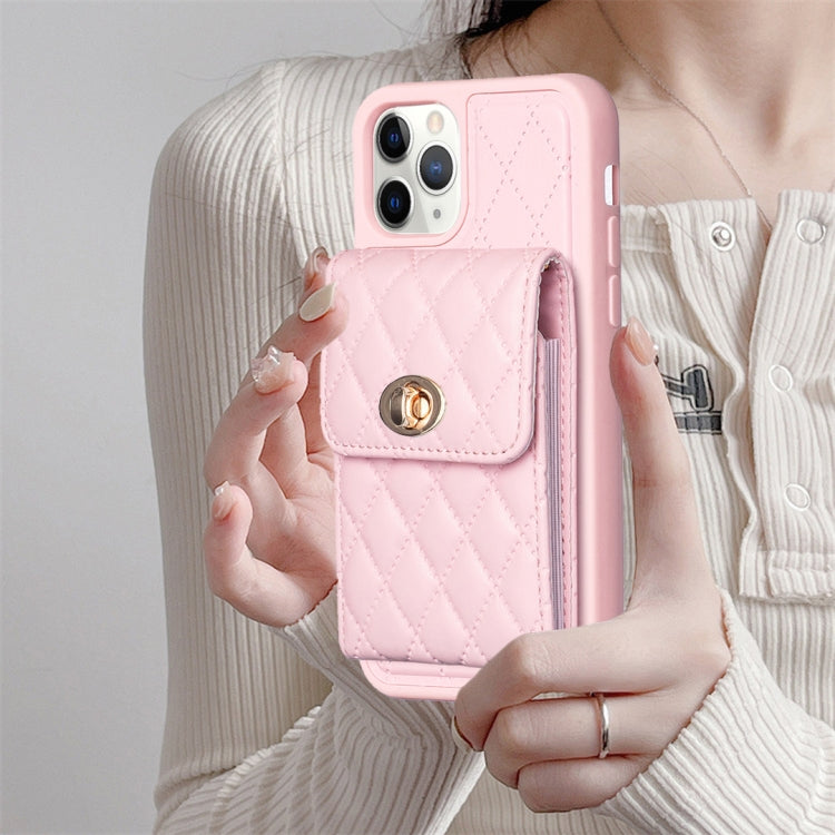 For iPhone 11 Pro Vertical Metal Buckle Wallet Rhombic Leather Phone Case