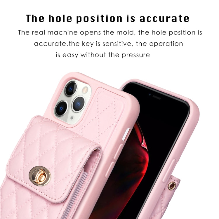 For iPhone 11 Pro Vertical Metal Buckle Wallet Rhombic Leather Phone Case