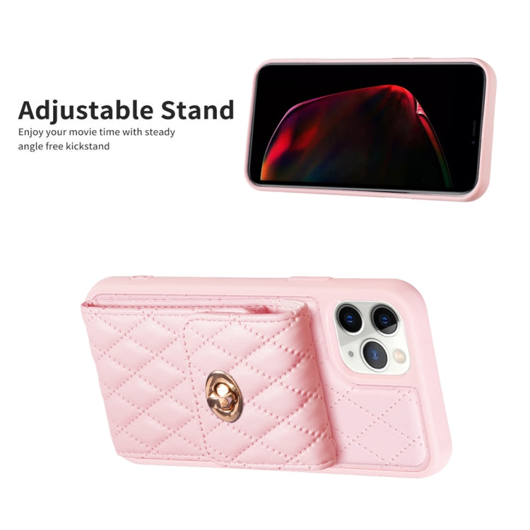 For iPhone 11 Pro Vertical Metal Buckle Wallet Rhombic Leather Phone Case