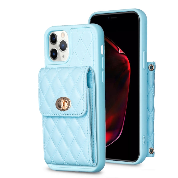 For iPhone 11 Pro Vertical Metal Buckle Wallet Rhombic Leather Phone Case
