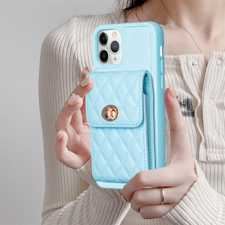For iPhone 11 Pro Vertical Metal Buckle Wallet Rhombic Leather Phone Case