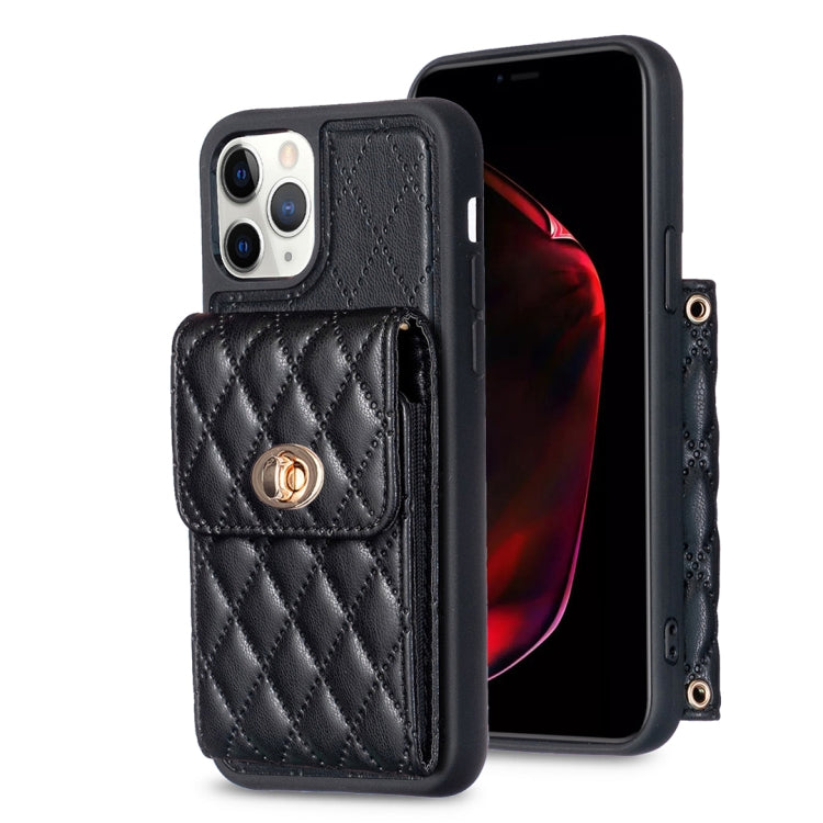 For iPhone 11 Pro Vertical Metal Buckle Wallet Rhombic Leather Phone Case