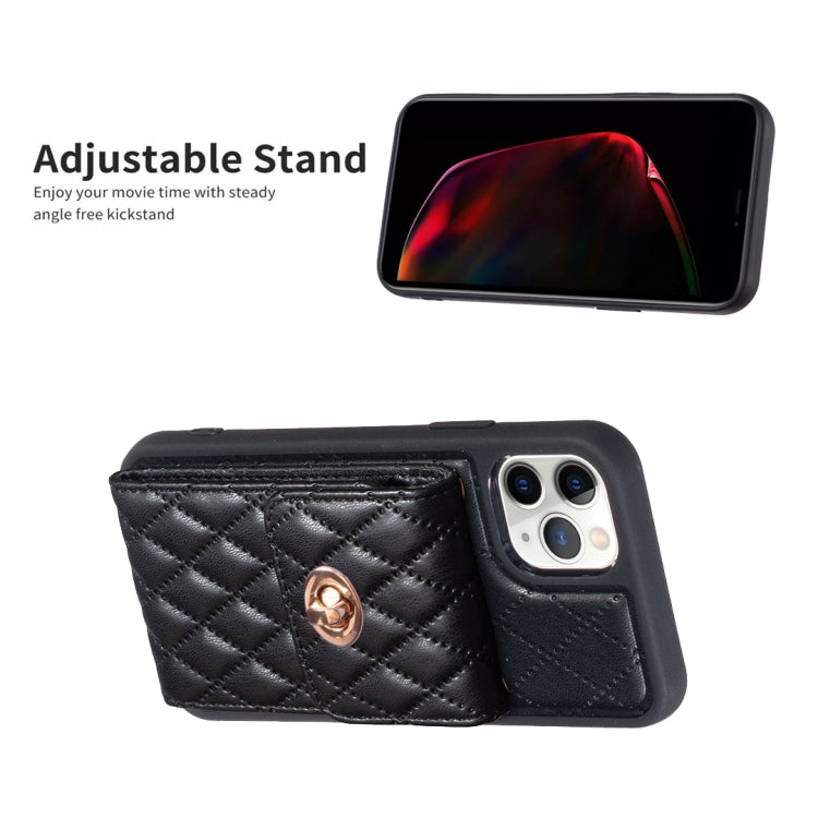 For iPhone 11 Pro Vertical Metal Buckle Wallet Rhombic Leather Phone Case