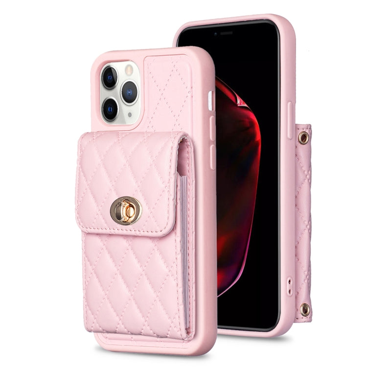 For iPhone 11 Pro Max Vertical Metal Buckle Wallet Rhombic Leather Phone Case