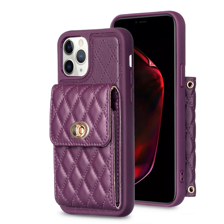 For iPhone 11 Pro Max Vertical Metal Buckle Wallet Rhombic Leather Phone Case