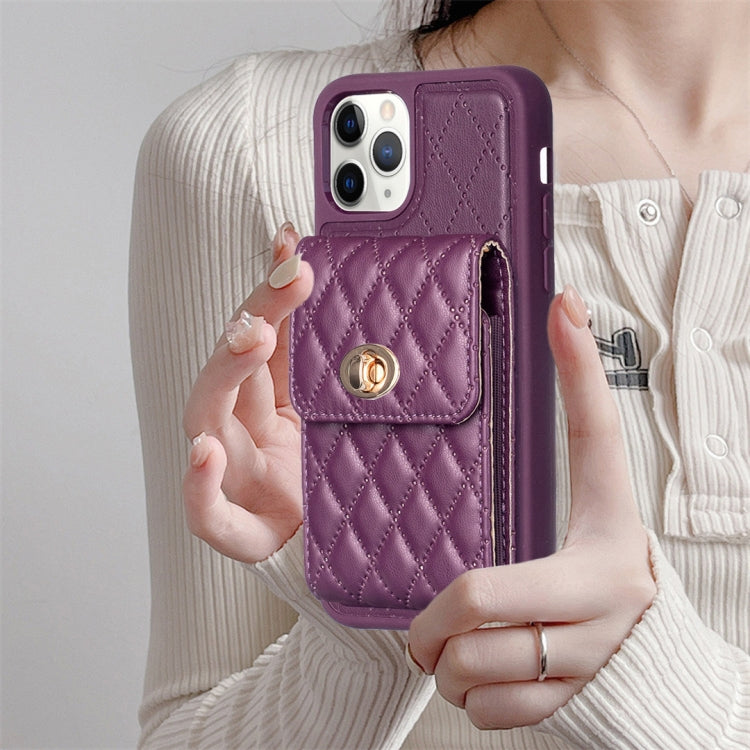 For iPhone 11 Pro Max Vertical Metal Buckle Wallet Rhombic Leather Phone Case