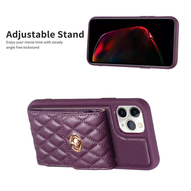 For iPhone 11 Pro Max Vertical Metal Buckle Wallet Rhombic Leather Phone Case