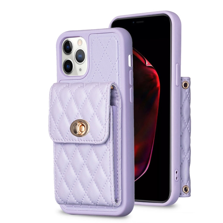 For iPhone 11 Pro Max Vertical Metal Buckle Wallet Rhombic Leather Phone Case