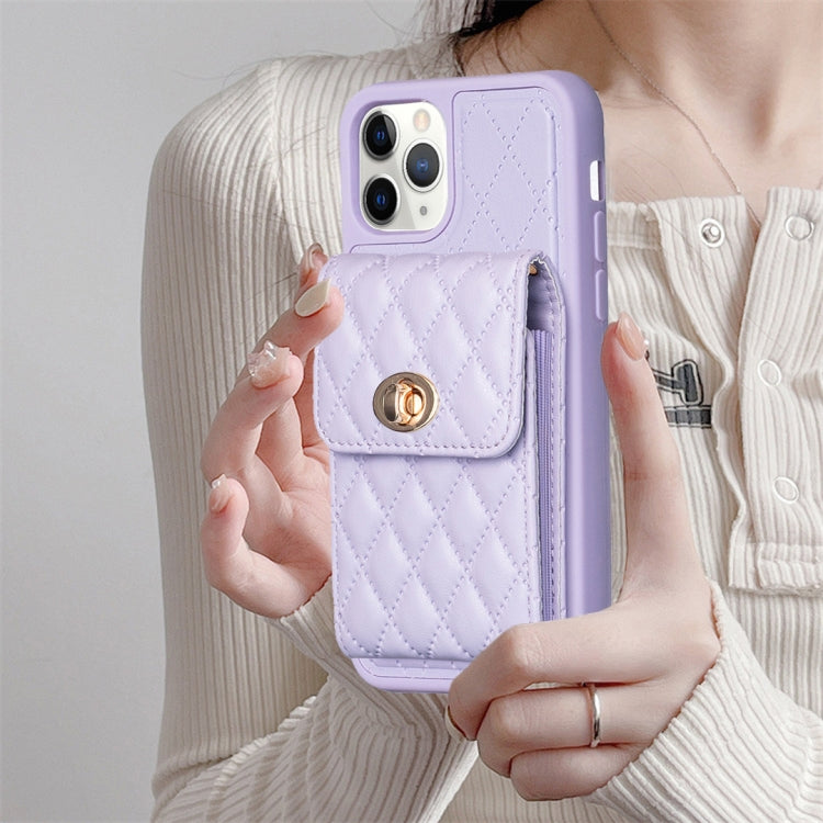 For iPhone 11 Pro Max Vertical Metal Buckle Wallet Rhombic Leather Phone Case