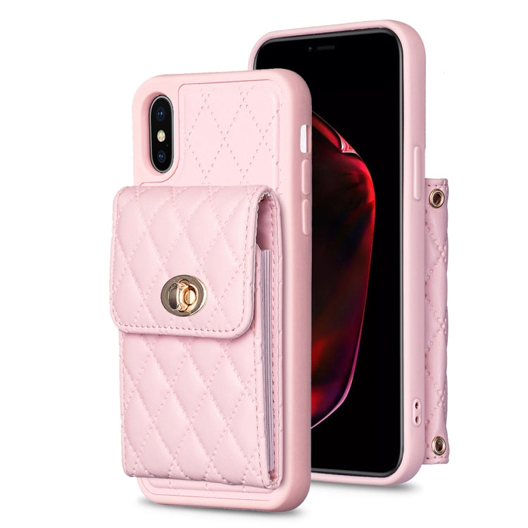 For iPhone X / XS Vertical Metal Buckle Wallet Rhombic Leather Phone Case