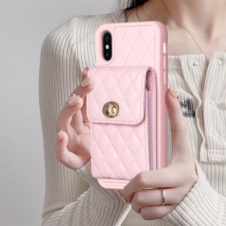 For iPhone X / XS Vertical Metal Buckle Wallet Rhombic Leather Phone Case