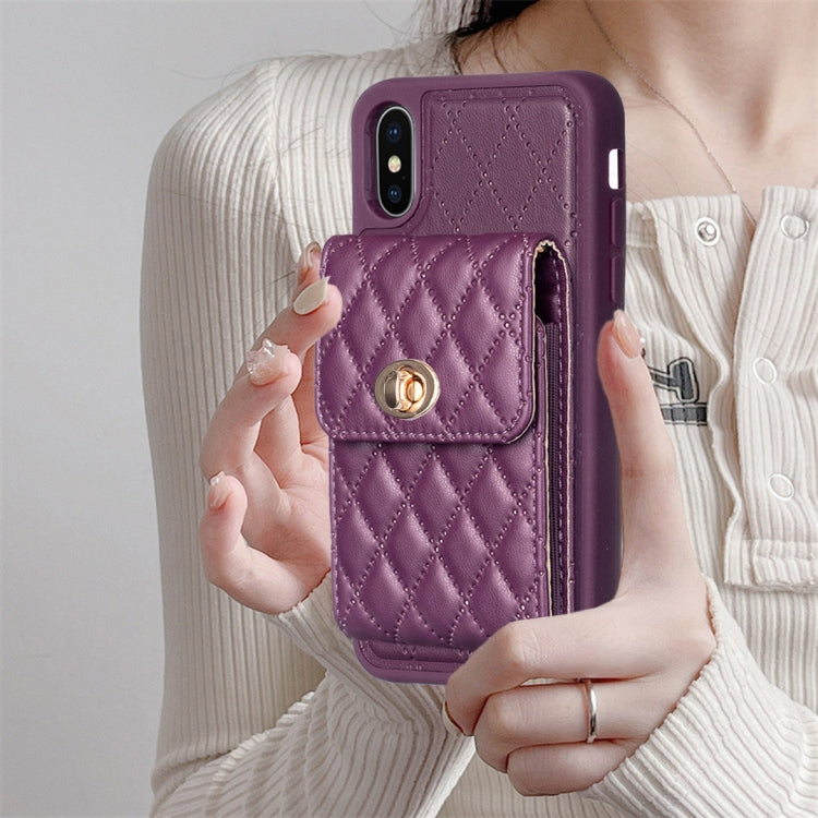 For iPhone X / XS Vertical Metal Buckle Wallet Rhombic Leather Phone Case