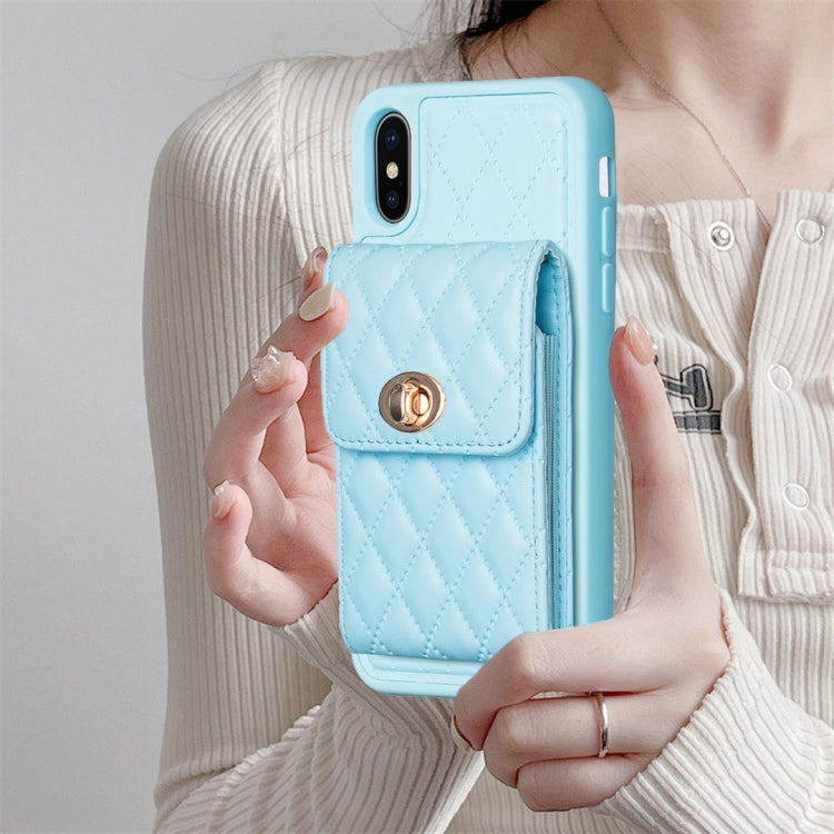 For iPhone X / XS Vertical Metal Buckle Wallet Rhombic Leather Phone Case