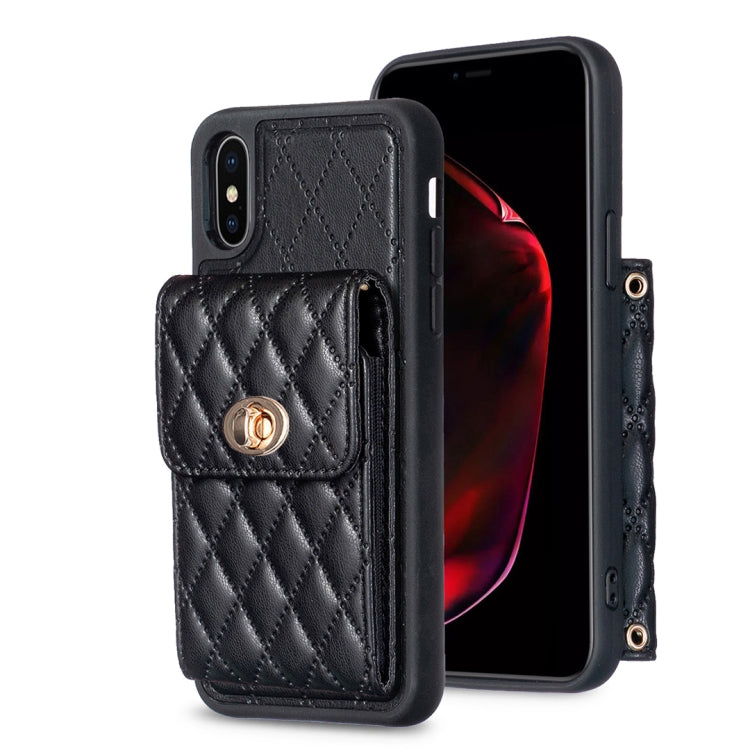 For iPhone X / XS Vertical Metal Buckle Wallet Rhombic Leather Phone Case