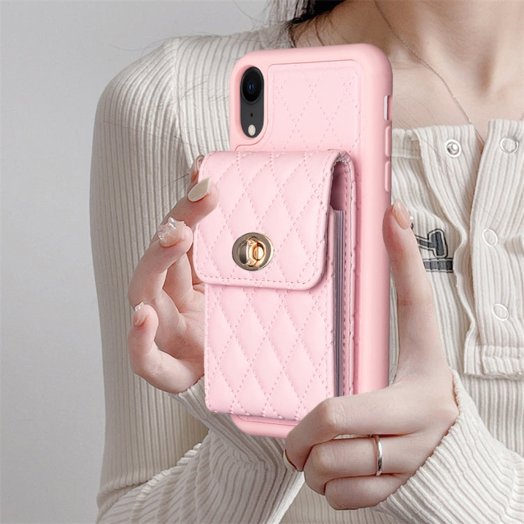 For iPhone XR Vertical Metal Buckle Wallet Rhombic Leather Phone Case