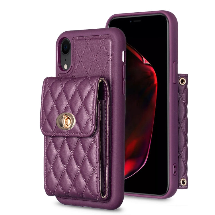 For iPhone XR Vertical Metal Buckle Wallet Rhombic Leather Phone Case