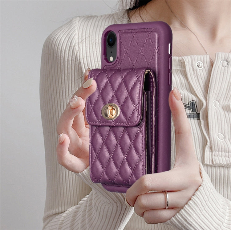 For iPhone XR Vertical Metal Buckle Wallet Rhombic Leather Phone Case