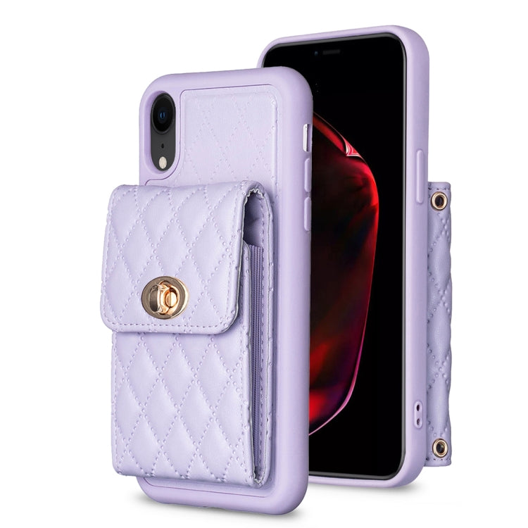 For iPhone XR Vertical Metal Buckle Wallet Rhombic Leather Phone Case