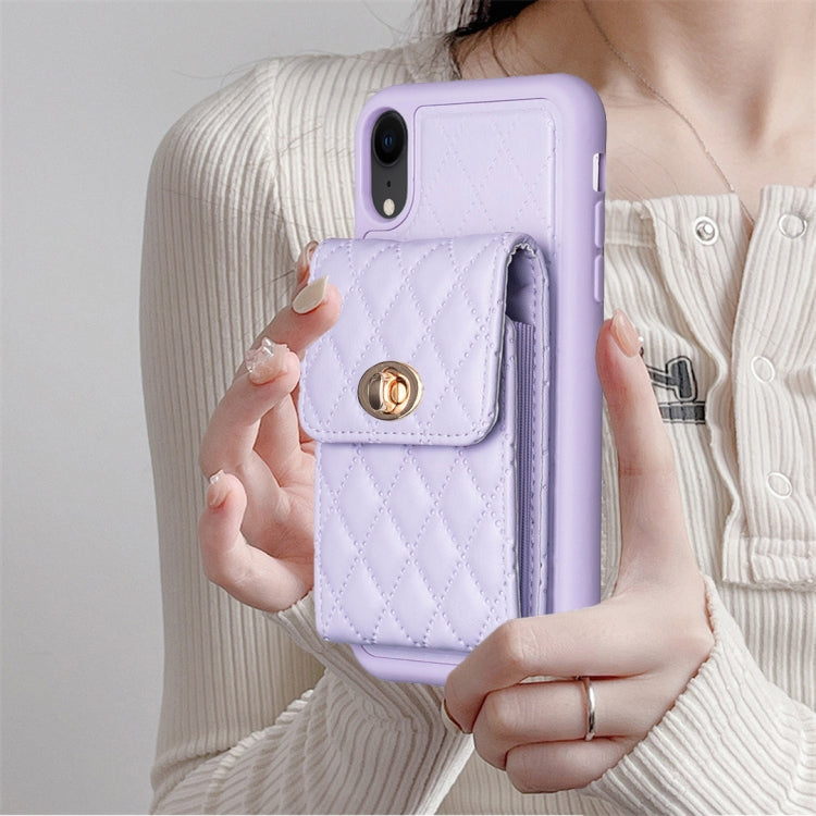 For iPhone XR Vertical Metal Buckle Wallet Rhombic Leather Phone Case