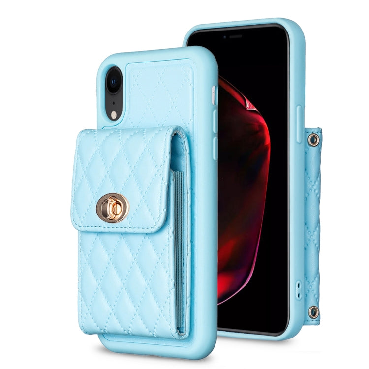 For iPhone XR Vertical Metal Buckle Wallet Rhombic Leather Phone Case