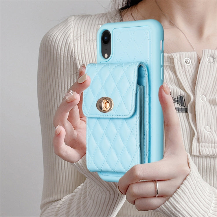 For iPhone XR Vertical Metal Buckle Wallet Rhombic Leather Phone Case