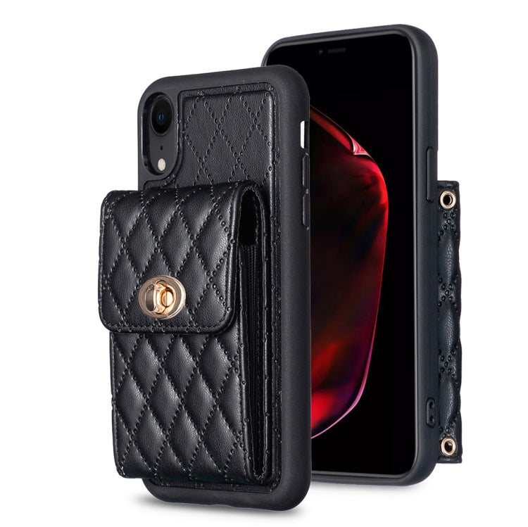 For iPhone XR Vertical Metal Buckle Wallet Rhombic Leather Phone Case