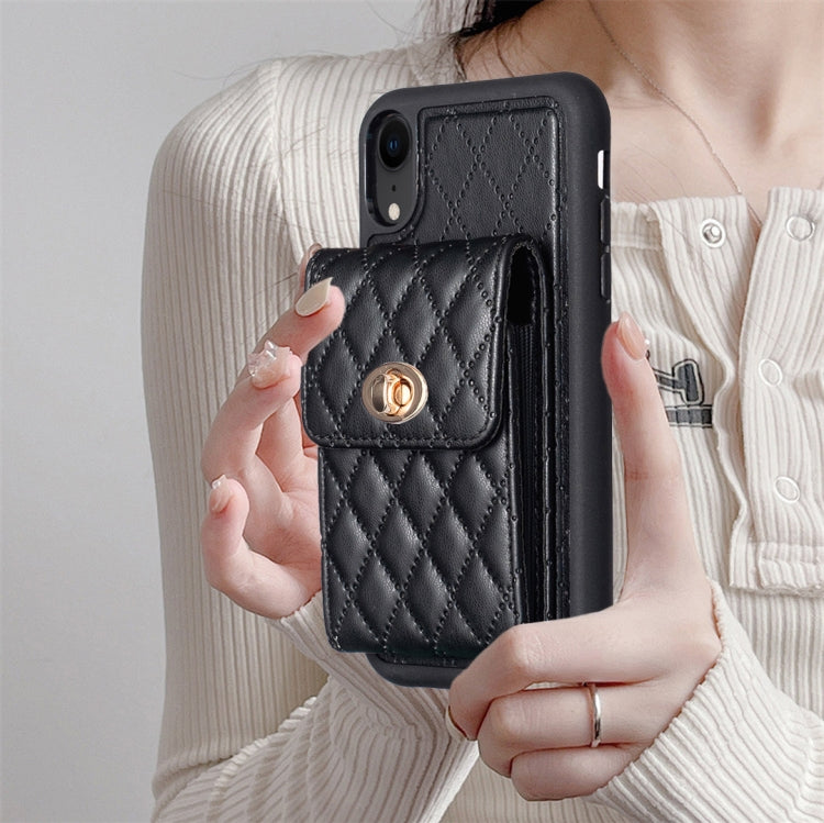 For iPhone XR Vertical Metal Buckle Wallet Rhombic Leather Phone Case