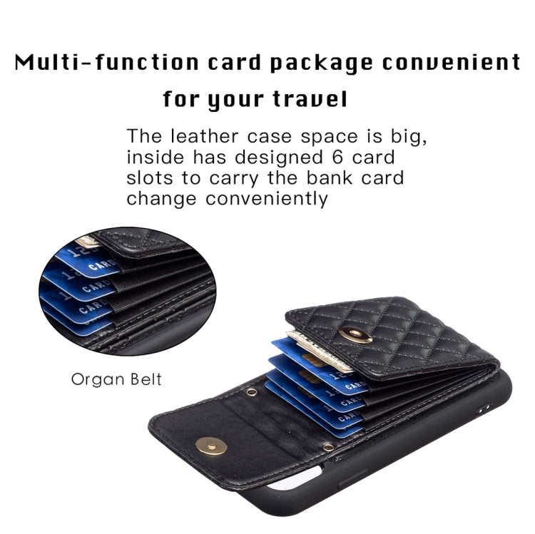 For iPhone XR Vertical Metal Buckle Wallet Rhombic Leather Phone Case