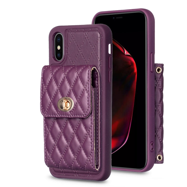 For iPhone XS Max Vertical Metal Buckle Wallet Rhombic Leather Phone Case