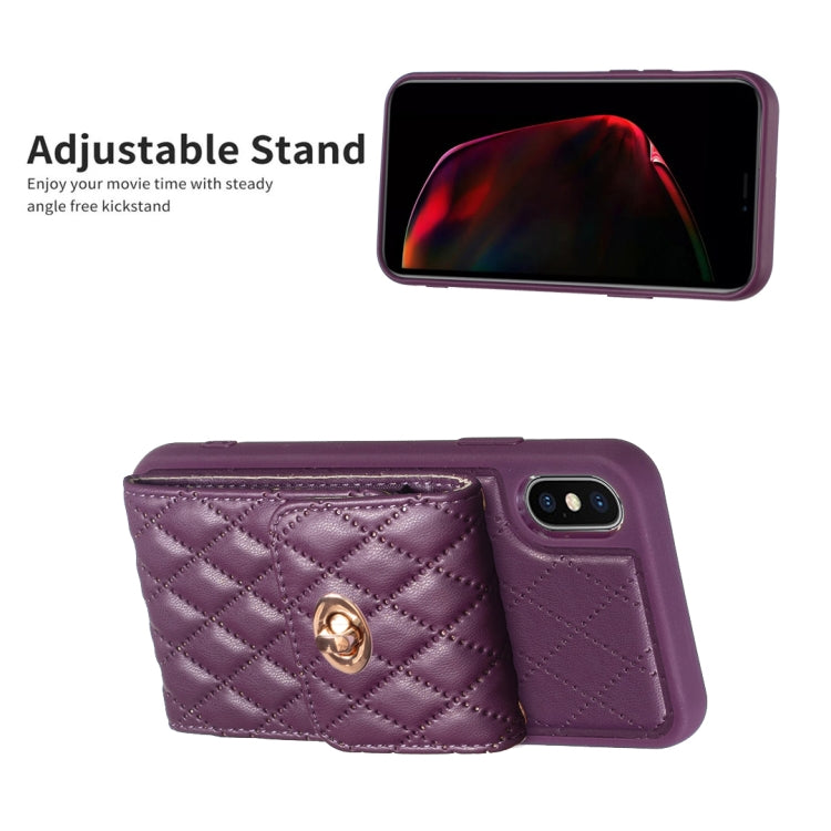 For iPhone XS Max Vertical Metal Buckle Wallet Rhombic Leather Phone Case