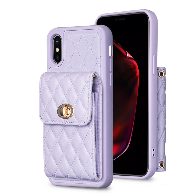 For iPhone XS Max Vertical Metal Buckle Wallet Rhombic Leather Phone Case