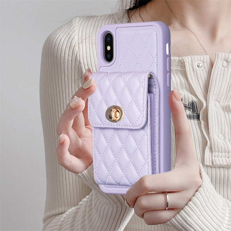 For iPhone XS Max Vertical Metal Buckle Wallet Rhombic Leather Phone Case
