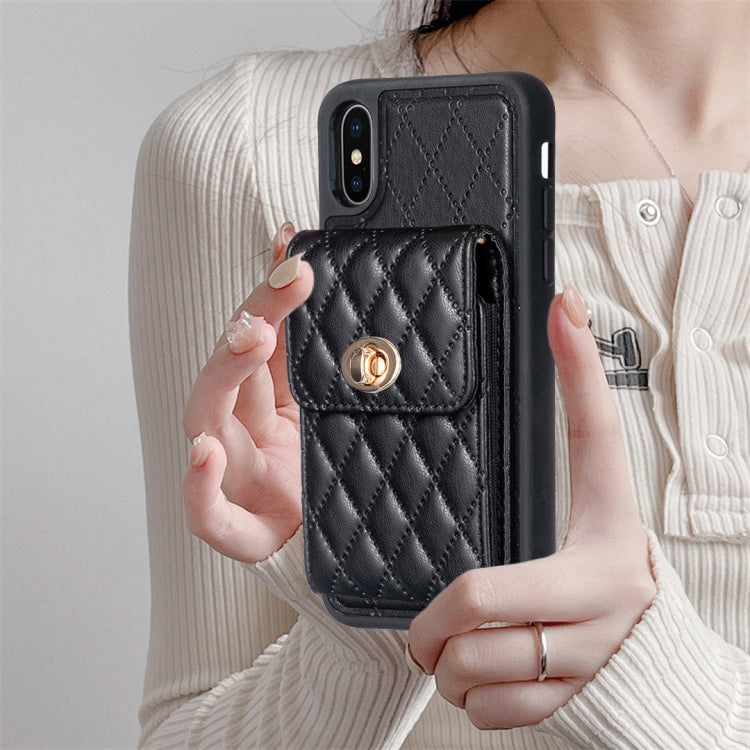 For iPhone XS Max Vertical Metal Buckle Wallet Rhombic Leather Phone Case