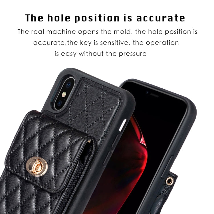 For iPhone XS Max Vertical Metal Buckle Wallet Rhombic Leather Phone Case