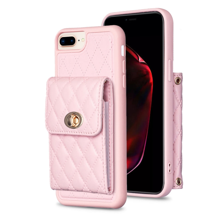 For iPhone 7 Plus / 8 Plus Vertical Metal Buckle Wallet Rhombic Leather Phone Case