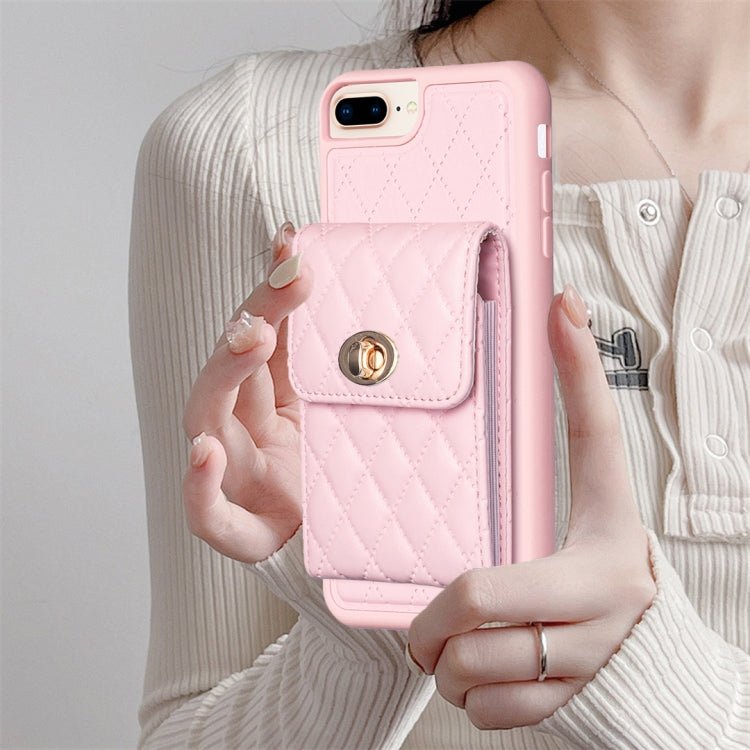 For iPhone 7 Plus / 8 Plus Vertical Metal Buckle Wallet Rhombic Leather Phone Case